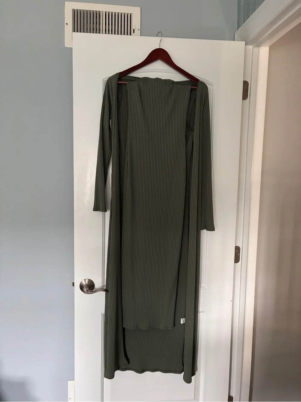 Olive Green Ribbed Sleeveless Dress Cardigan Maternity Set